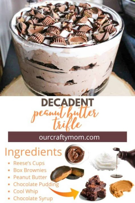 Heavenly Peanut Butter Cup Trifle Recipe Peanut Butter Chocolate Trifle, Turtle Trifle Dessert, Butterfinger Trifle, Peanut Butter Cup Trifle, Chocolate Pudding Trifle, Chocolate Peanut Butter Trifle, Peanut Butter Brownie Trifle, Reeses Dessert, Peanut Butter Trifle