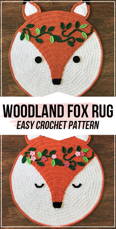 crochet Woodland Fox Rug pattern      #Rug  #crorchet #crocehtpattern via @shareapattern.com Crochet Baby Rug, Woodland Playroom, Easy Crochet Rug Patterns, Crochet Nursery Rug, Easy Crochet Rug, Crocheted Fox, Fox Rug, Crochet Rug Patterns Free, Crochet Woodland