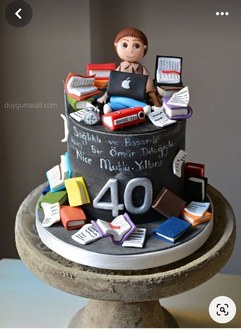 Cake For Teacher, Teacher Birthday Cake, Library Cake, Teacher Cakes, Teen Cakes, Dad Birthday Cakes, Cake For Husband, Fondant Cake Designs, Book Cakes