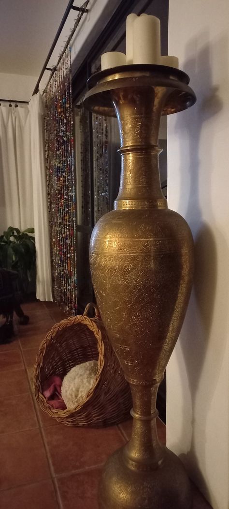 Indian very tall brass vase Aesthetic Vase, Tall House, Vase Tall, Mediterranean House, Silver Vase, Brass Vase, Mediterranean Homes, Tall Vases, Love Languages