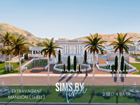 Sims 4 Mansion Luxury, Ts4 Lots, Bungalow Living Room, Falling Water House, The Sims 4 Lots, Stone Mansion, Sims Packs, Mega Mansions, Contemporary Hotel