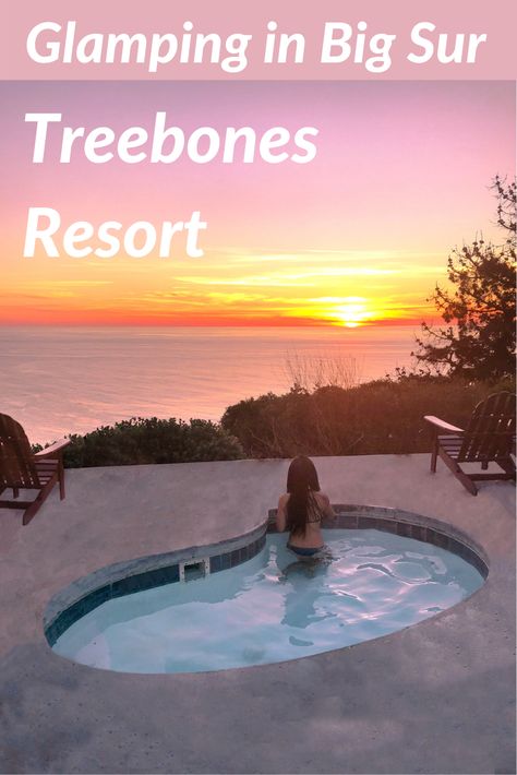 Girl sitting in a hot tub looking out at the ocean sunset views in a secluded resort in Big Sur, California Go Glamping, Big Sur California, Best Meditation, California Dreamin', Big Sur, Weekend Getaway, 4 Hours, Weekend Getaways, Glamping