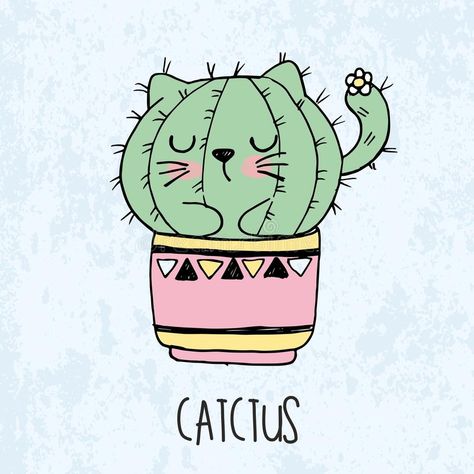 Cactus Ideas, Cat Cactus, Sketch Cute, Cats Clipart, Cactus Vector, Personajes Studio Ghibli, Cactus Drawing, Cactus Illustration, Cat Doodle