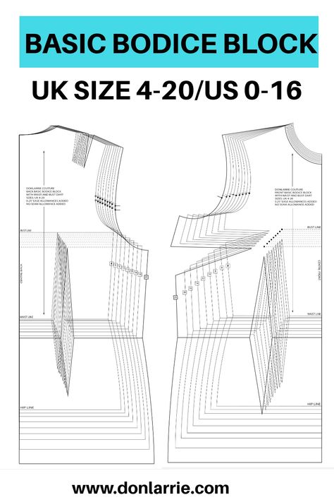 Basic Bodice Block for different sizes. #basicbodiceblock #basicbodiceblockpatterndrafting #patterndrafting #sewingpatterns Bodice Block Pattern, Basic Bodice Pattern Pdf Free, Basic Bodice Pattern, Embroidery Lessons, Basic Skirt, Bodice Pattern, Pants Sewing Pattern, Basic Dress, Pattern Drafting