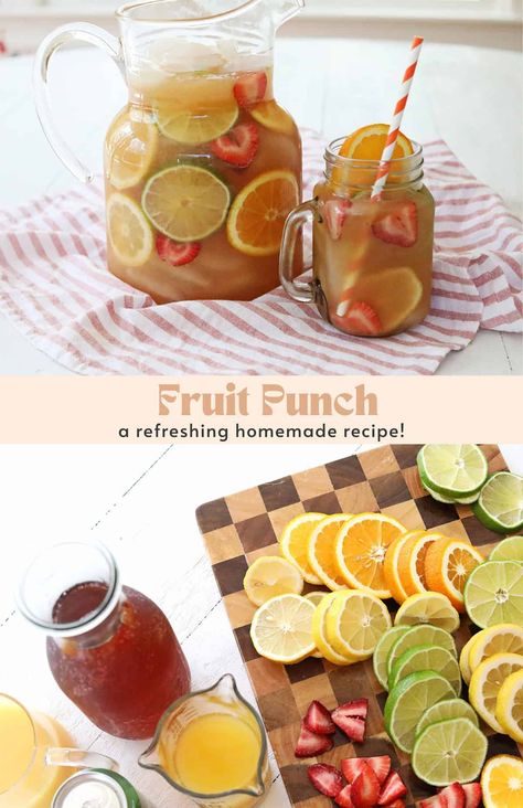 Fruit Punch - A Beautiful Mess Homemade Fruit Punch, Roy Rogers Drink, Sparkling Punch, Fruit Punch Recipe, Orange Julius Recipe, Orange Julius, Orange Cranberry, Italian Soda, Strawberry Slice