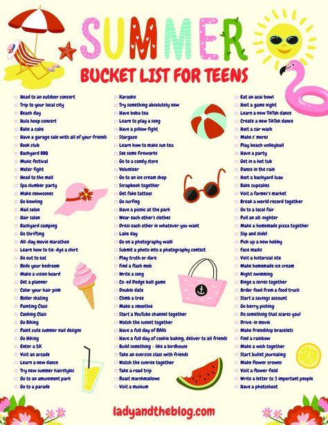 Summer Bucket List For Teens Printable – Over 100 Things To Do This Year Summer Bucket List For Teens, Printable Bucket List, Summer Bucket List Ideas, Ultimate Summer Bucket List, Paper Trail Design, Bucket List For Teens, Summer Worksheets, Summer To Do List, Trail Design