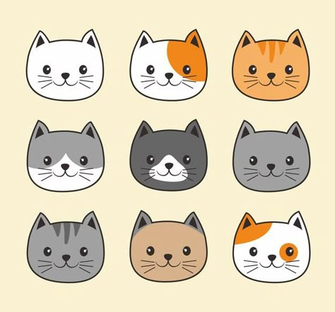 Cats And Kittens Drawings, Cat Faces Drawings, Cute Cat Face Drawing, Cat Face Doodle, Animal Types, Cats Vector, Cat Face Drawing, Cat Merch, Bulletin Journal