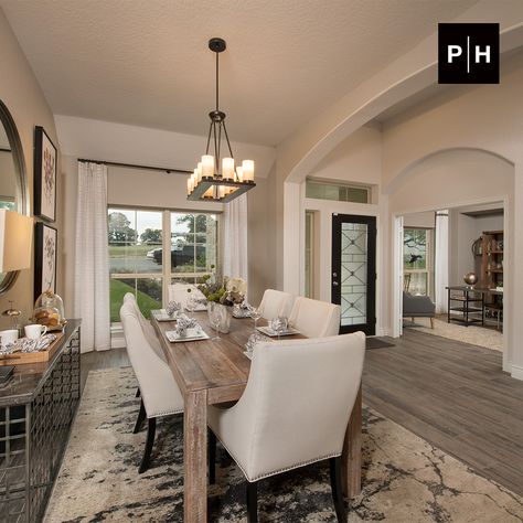 Dinning Room Table With Dark Wood Floors, Formal Dining Room Dark Wood, Dark Wood Dining Room Table Overstock, Dark Wood Rectangle Dining Table, Popular Dining Room Paint Colors 2020 Kitchen & Dining Tables, Perry Homes, Dark Dining Room, Dark Floors, Formal Dining Room