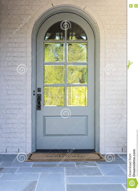 Arched Exterior Doors, White Brick House, Arched Front Door, Exterior Door Designs, Home Designs Exterior, Front Door Entryway, Door Entryway, Door Inspiration, Front Door Entrance