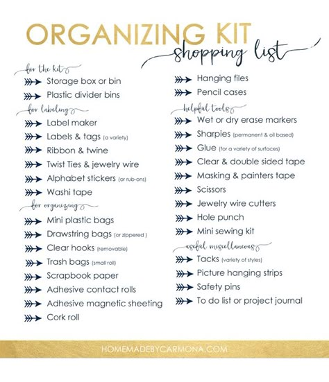 IHeart Organizing: UHeart Organizing: Organizing Kit Must Haves Ultimate Organization List, Home Organizing Categories, Organizing Categories Home, Household File Categories, Apartment Budgeting, Pantry Organization Categories List, Bedroom Declutter, Organizing Supplies, Organizing Essentials