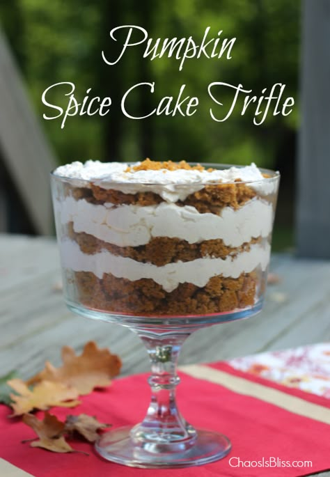 Spice Cake Trifle, Pumpkin Spice Cake Recipe, Trifle Bowl Recipes, Pumpkin Trifle, Cake Trifle, Spice Cake Recipe, Trifle Dessert Recipes, Spice Cake Recipes, Pumpkin Spice Cake