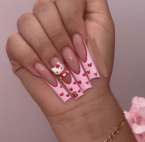 Cute Winter Nails, Acrylic Nails Square, Acrylic Nails Long, Nails Long Square, Vday Nails, Kitty Nails, Colored Acrylic, Colored Acrylic Nails, Girly Acrylic Nails