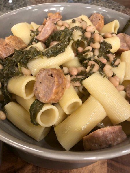 Rigatoni with Italian Sausage and Garlic Brodo Garlic Sausage Rigatoni, Sausage Dishes, Seafood Stew, Sweet Italian Sausage, Breaded Chicken, Rigatoni, Crusty Bread, Italian Sausage, Juicing Lemons