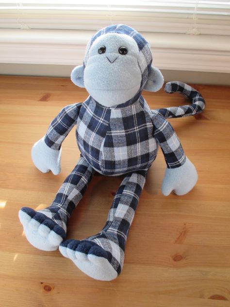 Fleece Menagerie: Memory Animals: Bear, Monkey, & Dog (Reserved) Memory Crafts From Clothes, Elephant Towel, Memory Animals, Memorial Crafts, Sock Monkey Pattern, Memory Items, Memory Bears Pattern, Memory Ideas, Memory Gifts