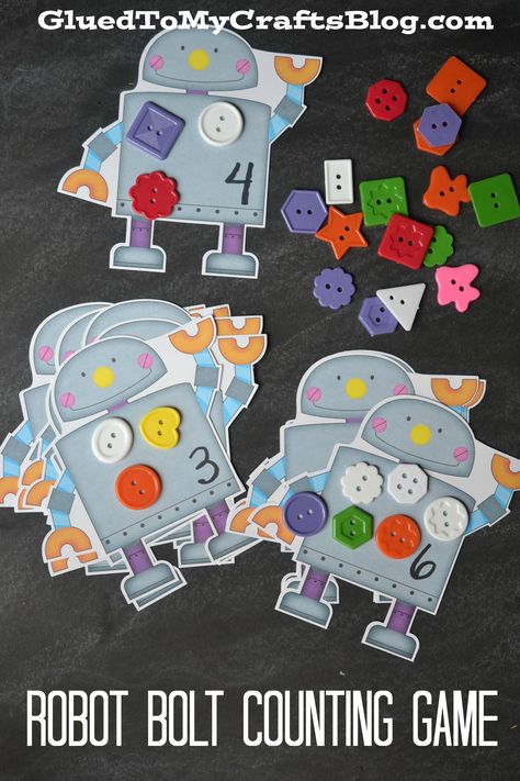 Robot Bolt Counting Game Robot Math Activities Preschool, Robot Theme Classroom, Robot Bulletin Board Ideas, Robots Preschool, Robot Classroom, Robot Activity, Robot Craft, Robot Theme, Robot Game