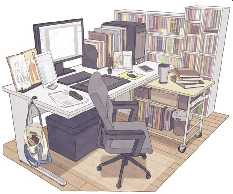 Home Building Kits, Artist Desk, Artist Workspace, Isometric Art, Motion Design Animation, Aesthetic Rooms, Home Office Setup, Break Room, Environment Design