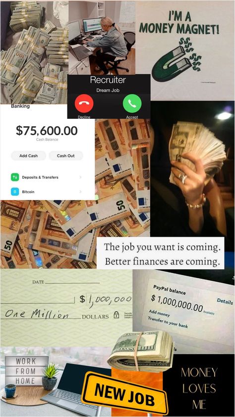 Money Money Money Pictures, My Dream Job If Money Didn't Matter, Money And Happiness Vision Board, Bills Paid Vision Board, Money Manefistation, 150k Salary Vision Board, Job Manifestation Wallpaper, Money Aesthetic Uk, Getting Money Aesthetic