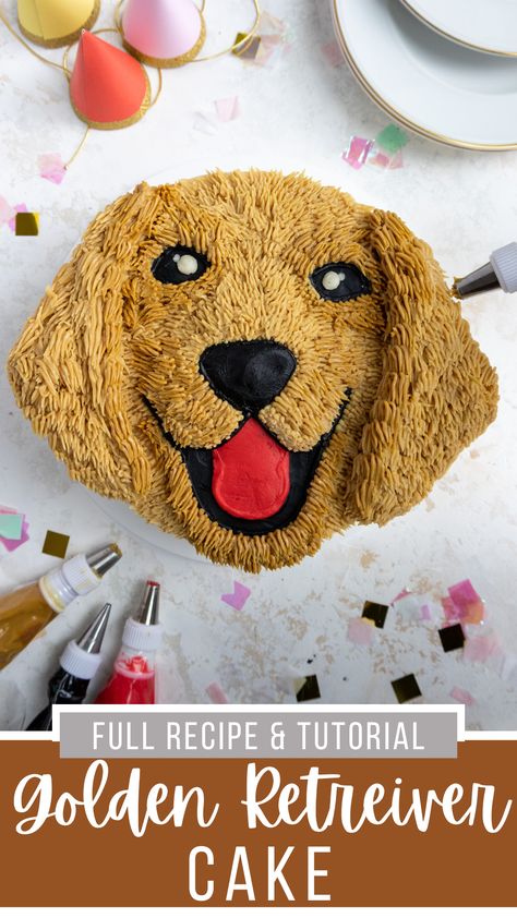 Cute Dog Drawing Golden Retrievers, Golden Retriever Cake Ideas, Dog Cake Decorating Ideas, Golden Retriever Birthday Cake, Golden Retriever Cake, Golden Retriever Birthday, Puppy Birthday Cakes, Cake Mom, Royal Cookies