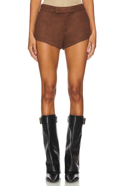 Nakedvice The Elliot Short in Chocolate | REVOLVE Suede Fabric, Pretty Outfits, Cute Outfits, Bar, Boots, Leather, Fabric, Clothes