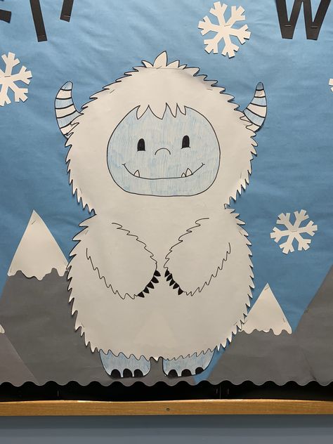 #yeti #bulletinboards #mountains #diy #classroom #winter Yeti For A New Year Bulletin Board, Artic Classroom Decorations, Yeti Classroom Door, Bigfoot Bulletin Board, Yeti Door Decoration, Yeti Decoration Ideas, Winter Classroom Ideas, Yeti Art Projects For Kids, Yeti Door Decorations For School