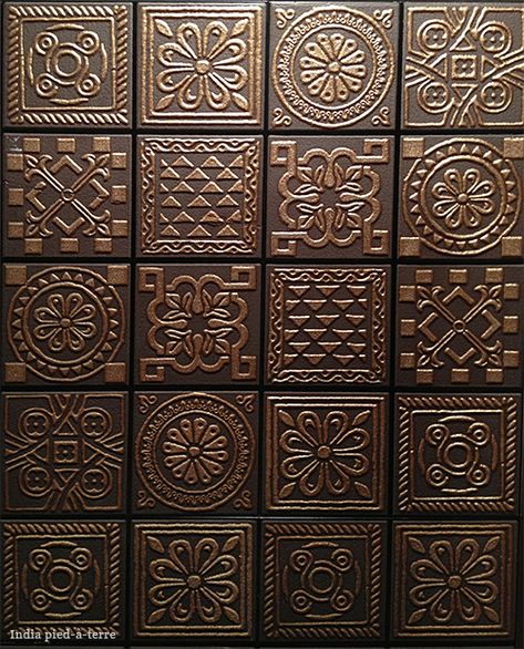 Luxurious Tiles, Portuguese Restaurant, Metal Embossing Art, Stick Tiles, Wall Panel Design, Luxury Tile, Clay Wall Art, Foil Art, Decorative Tiles