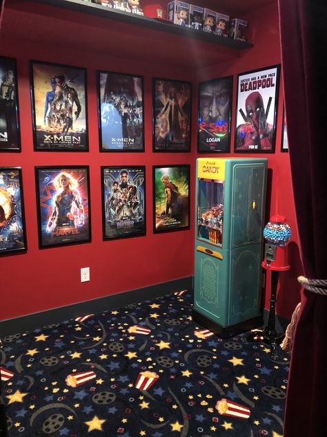 Movie Theatre Room Ideas Home Theaters, Cinema Room Ideas Decor, Theatre Room Decor Ideas, Game And Movie Room Ideas, Movie Themed Room Ideas, Home Movie Theater Decor, Movie Library Room, Cinema At Home Ideas, Basement Movie Theatre