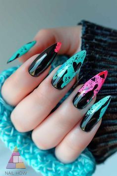 Pink Blue And Black Nails, Mystical Nails, Nail Designs Trends, Splatter Nails, Silk Wrap Nails, Summer Nail Designs, Sassy Nails, Punk Nails, Different Nail Designs