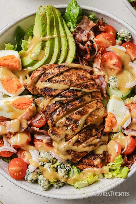 The BEST Dressing for Cobb Salad | Laura Fuentes Dressing For Cobb Salad, Cobb Salad Wrap, Cob Salad Recipe, Creamy Cobb Salad Dressing, Low Calorie Cobb Salad Dressing, Cobb Salad Dressing Recipe, Cobb Salad Vegetarian, Healthy Cobb Salad Dressing, Salad Dressing Recipes Balsamic