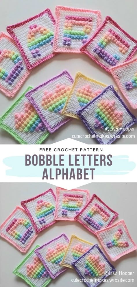 Granny Square Bubble Stitch, Crochet Bobble Letters, Crochet Letters Pattern, Crochet Alphabet, Bobble Stitch Crochet, Crochet Letters, Bobble Crochet, Crochet Bobble, Afghan Squares