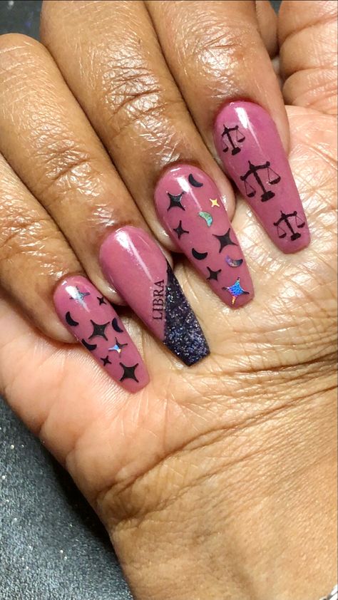 Libra Zodiac Sign Acrylic Nails, Libra Season Nails, Libra Nails Design Short, Libra Nails Design, Libra Nails, 21st Birthday Nails, Season Nails, Acrylic Nails At Home, Libra Season