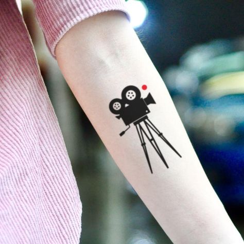 Camera Film Tattoo, Cinema Tattoo, Camera Tattoo Design, Element Tattoo, Camera Tattoos, Literary Tattoos, Elements Tattoo, Camera Tattoo, Triangle Tattoos