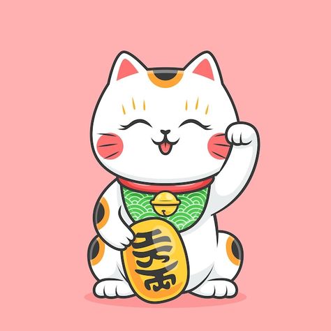 Lucky Cat Tattoo, Pop Art Cat, Japanese Designs, Motorbike Helmet, Cat Tattoo Designs, Chinese Cartoon, Neko Cat, Kawaii Illustration, Japanese Cat