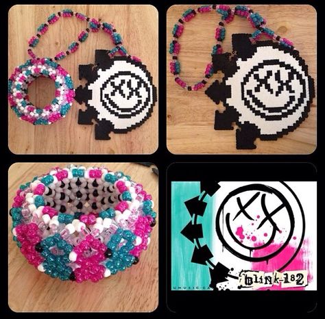 Blink-182 kandi ! Kandi Mask, Rave Style, Kandi Kid, Kandi Cuff, Perler Art, Pixel Art Templates, Pix Art, Kandi Bracelets, Kandi Patterns