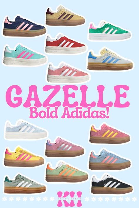 These summer sneakers from Adidas are so cute!! I'm obsessed with gazelle bold sneakers and all of the cute Adidas sneakers for summer - these can go with any outfit to add a pop of color!! Shop my favorite Adidas gazelles here! Cute Gazelles, How To Style Adidas Gazelle, Bold Gazelle, Adidas Gazelle Bold Outfit, Gazelle Bold Outfit, Sneakers For Summer, Adidas Bold, Adidas Gazelle Outfit, Thrift Ideas