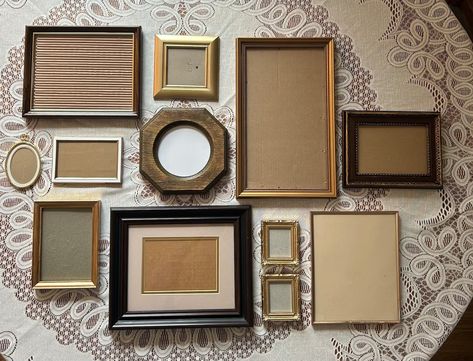 Gallery Wall Mixed Set Gold Silver Bronze Tone Frames With Wood Grain Frames - Etsy Vintage Gold Wall Decor, Vintage Mirror Gallery Wall, Mixing Gold And Silver Decor, Gallery Wall In Kitchen, Vintage Picture Frames On The Wall, Gold Frames On Wall, Mirror And Picture Wall Layout, Gold Photo Wall, Gallery Wall Mixed Frames