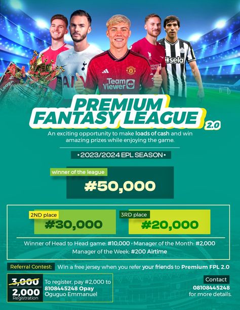 Football poster design Football Poster Design, Fantasy Premier League, Fantasy Football League, Sports App, Fantasy Sports, Football Poster, Fantasy Football, Football League, Flyer Design