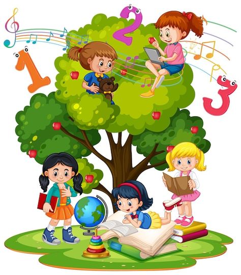 Free vector a children are reading books... | Free Vector #Freepik #freevector #cartoon #nature-drawing #cartoon-drawing #cartoon-svg School Wall Art Ideas, Reading Cartoon, Kindergarten Pictures, Preschool Designs, A Stack Of Books, Kids Reading Books, Girl Reading Book, School Images, School Cartoon