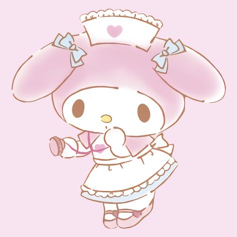 Pink Sanrio Characters, Kawaii Nurse Aesthetic, Pink My Melody Aesthetic, Pink Health Icon, My Melody Studying, Pink Nurse Aesthetic, Nurse My Melody, Melody Pink Wallpaper, Anime Nurse