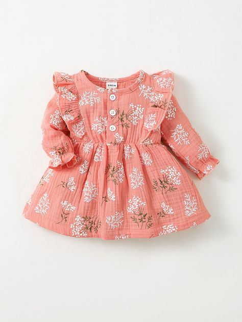 Newborn Baby Floral Print Ruffle Trim Flounce Sleeve Dress | SHEIN USA Flounce Sleeve Dress, Baby Dresses, Flounce Sleeve, Ruffle Trim, Ruffle Dress, Dress P, Baby Dress, Newborn Baby, Sleeve Dress