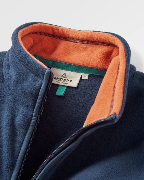 Ridge 2.0 Full Zip Recycled Polar Fleece Rich Navy/ Burnt Orange – Passenger Polar Fleece, Sustainable Materials, Burnt Orange, Passenger, Recycling, Navy, Orange