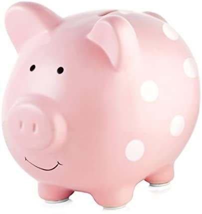 Pearhead Large Piggy Bank, Ceramic Keepsake Nursery Décor, Pink Polkadot, One Size : Amazon.co.uk: Baby Products Money Safe Box, Pink Piggy Bank, Bank For Kids, Baby's First Christmas Gifts, Ceramic Piggy Bank, Baby Learning Toys, Money Saving Box, Unique Nursery, Kids Money