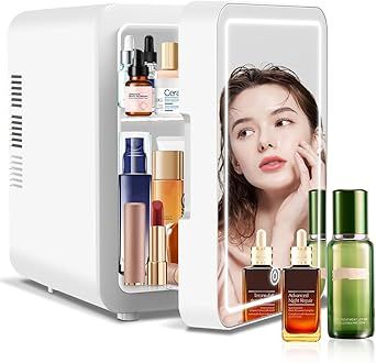 Mini Fridge Skincare, Fridge For Skincare, Pink Mini Fridge, Fridge For Bedroom, Led Light Mirror, Portable Mini Fridge, Refrigerator Cooler, Light Mirror, Small Fridges