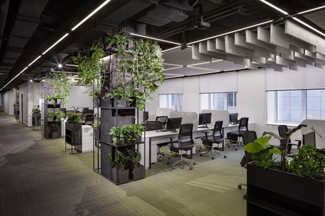 Industrial Office Ceiling Design, Open Office Design, Open Space Office, Office Interior Design Modern, Office Space Design, Office Cubicle, Office Workstations, Vertical Design, Open Office