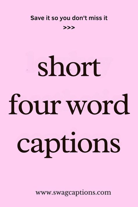 Discover the best short four-word captions for Instagram, TikTok, and more! Perfect for short and catchy posts, these captions are ideal for Instagram bio ideas, quick quotes, or minimalist vibes. Explore trending four-word phrases to boost your social media game with short, simple, and aesthetic captions that grab attention. Save this for your next post! Sweet Short Quotes Simple, Positive Quotes For Instagram Bio, Four Words Captions, Me Quotes Inspire Short, Short One Liners Quotes, Shopping Sayings Funny, Short Catchy Phrases, Reminder Captions For Instagram, Celebrating Small Wins Caption