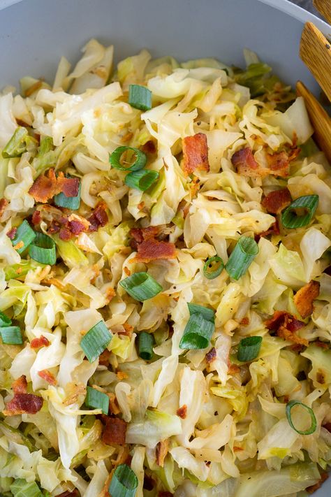 Cabbage and Bacon Stir Fry - a low carb side dish or low carb dinner that is so easy to make with just a few ingredients. Cabbage is super healthy and great for low carb side dishes. Bacon adds lots of flavor to this stir fry. If you're never had sauteed cabbage, give it a try! If you're looking for new cabbage recipes, keto side dishes or low carb side dishes, give this a try! Easy Vegetable Dishes, Fried Cabbage Recipes, Savory Bacon, Southern Fried Cabbage, Malt Vinegar, Fried Chicken Strips, Bacon Fried Cabbage, Easy Vegetable Side Dishes, Sauteed Cabbage