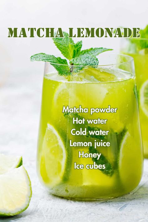 A vibrant glass of Matcha Lemonade, featuring a blend of matcha and citrus for a refreshing, energizing twist. Matcha Lemonade Recipe, Matcha Iced Tea, Matcha Lemonade, Make Matcha, Basil Lemonade, Mint Smoothie, Mojito Mocktail, Matcha Drink, Lemonade Recipe