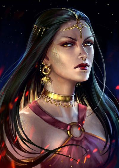 Yuan-ti Female, Yuan-ti Pureblood Female, Yuan Ti, Fantasy Portraits, Fantasy Races, Dungeons And Dragons Characters, Fantasy Rpg, Fantasy Inspiration, Dnd Characters