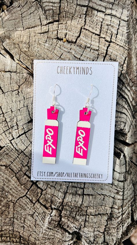 Cute Teacher Earrings, Teacher Earrings, Handmade Teacher Gifts, Crazy Earrings, Craft Cart, Expo Marker, Weird Jewelry, Quirky Earrings, Food Earrings