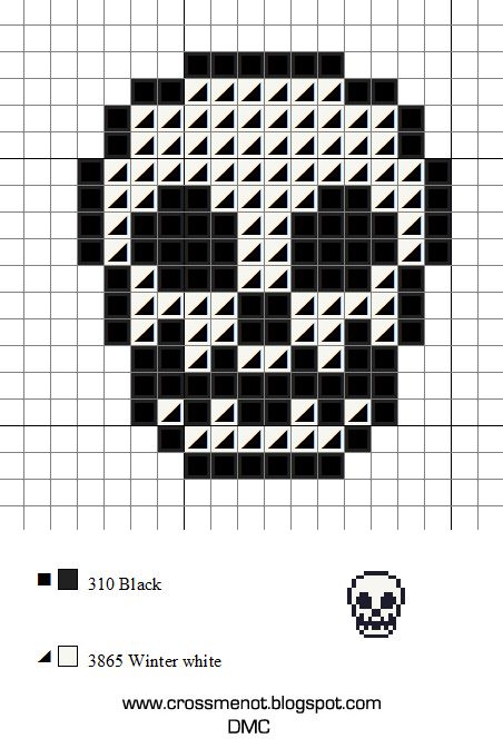 Cross me not: skull Tiny Cross Stitch Patterns, Skull Pixel Art, Skull Cross Stitch Pattern, Cross Stitch Skull, Crochet Skull Patterns, Everyday Is Halloween, Small Patterns, Crochet Skull, Tiny Cross Stitch