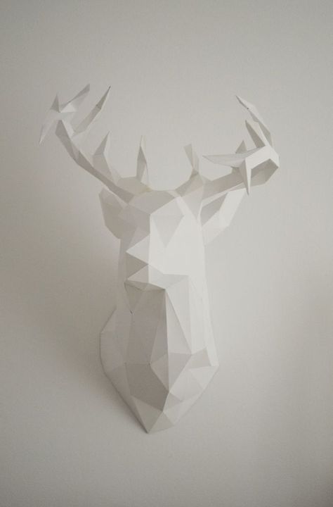 Geometric Deer Head, Paper Mask Template, Reindeer Head, Christmas Apartment, Geometric Sculpture, Origami 3d, Low Poly Art, Paper Tree, Paper Animals